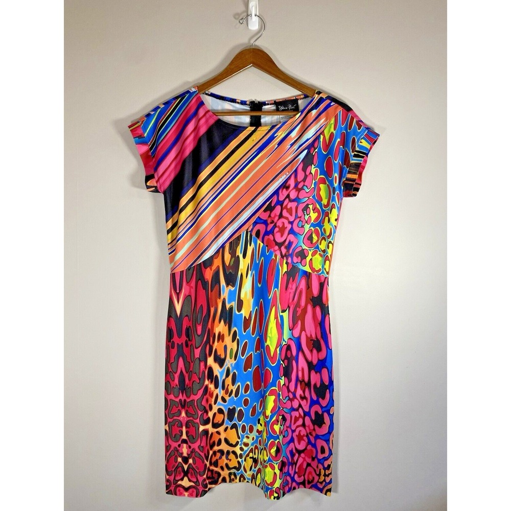 Diane‎ Freis Original Womens Colorful Mixed Print Sheath Dress Size 14 Stripe